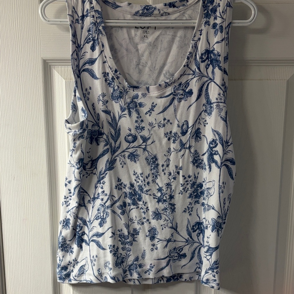 LOFT Blue and White Floral Tank Top